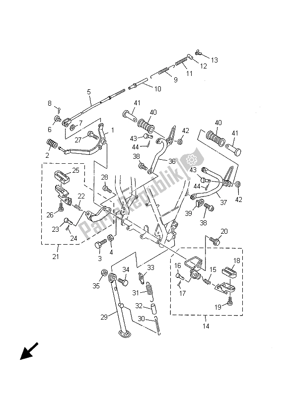 All parts for the Stand & Footrest of the Yamaha TW 125 2001