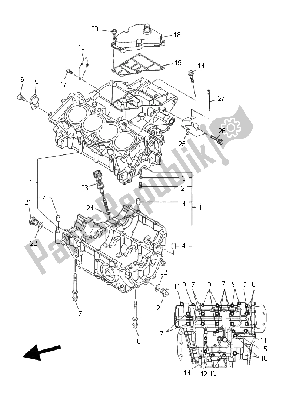 All parts for the Crankcase of the Yamaha XJ6F 600 2011