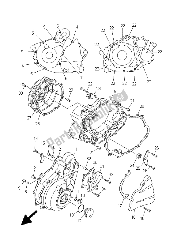 Alle onderdelen voor de Carterdeksel 1 van de Yamaha XT 660R 2005