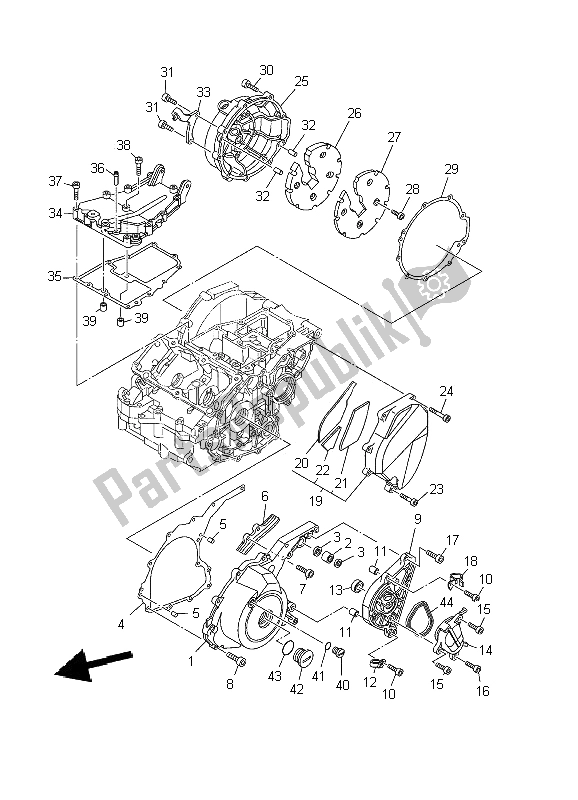 Alle onderdelen voor de Carterdeksel 1 van de Yamaha TDM 900 2002