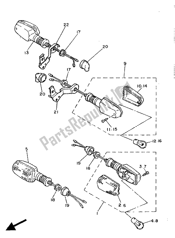 Toutes les pièces pour le Lumière Clignotante du Yamaha SRX 600 1986