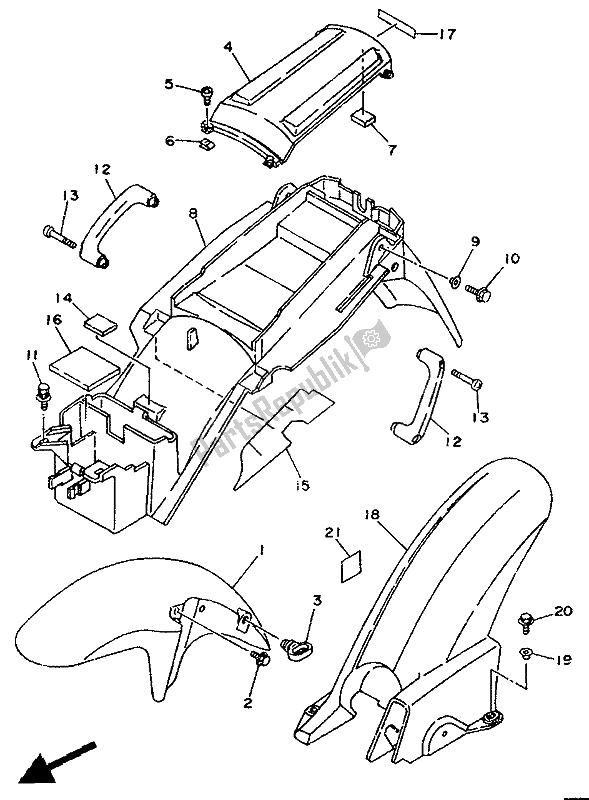 Tutte le parti per il Parafango del Yamaha TDR 125 1994