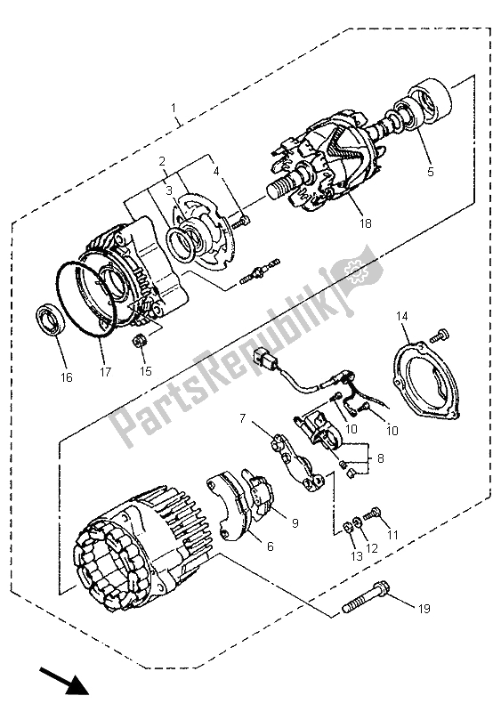 All parts for the Generator of the Yamaha YZF 750R 1996