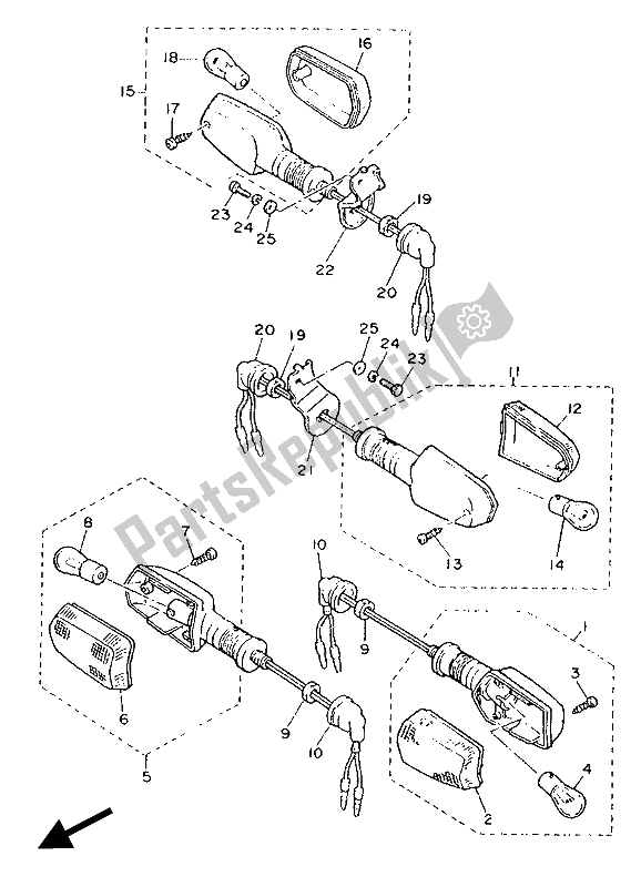 All parts for the Flasher Light of the Yamaha FZ 750 1986