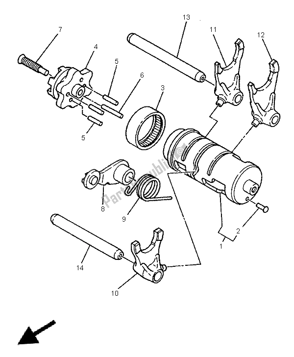 All parts for the Shift Cam & Fork of the Yamaha SR 125 1996