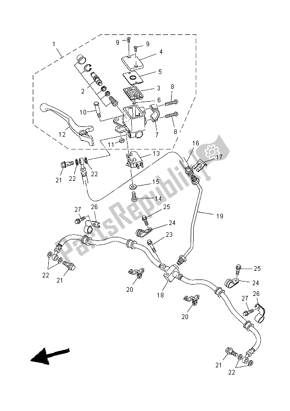 All parts for the Front Master Cylinder of the Yamaha YFM 550 Fwad Dpbse Grizzly 4X4 2014