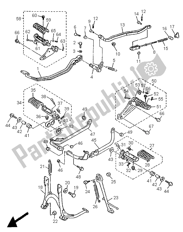 All parts for the Stand & Footrest of the Yamaha XV 750 Virago 1996