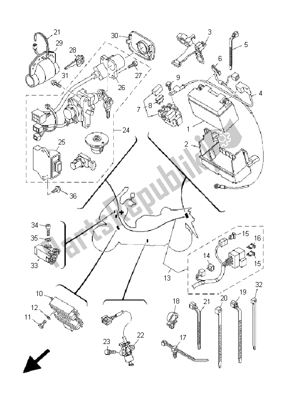 All parts for the Electrical 1 of the Yamaha YP 400 Majesty 2005