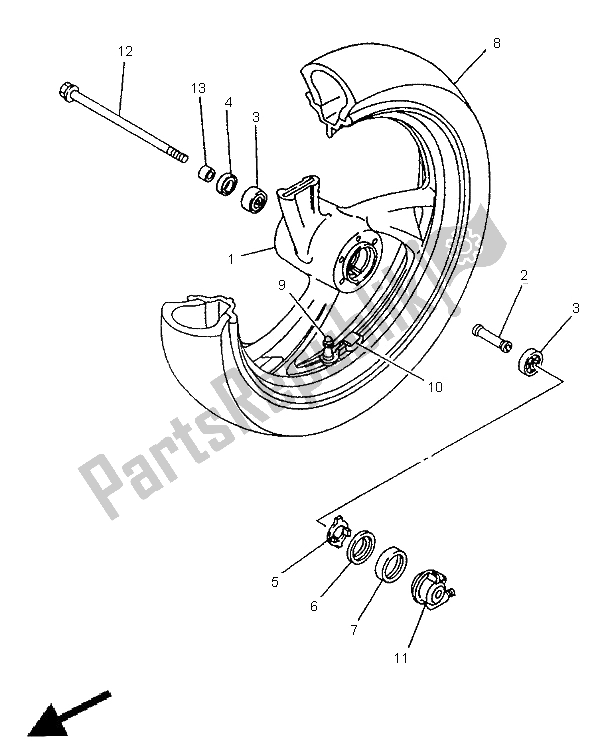 All parts for the Front Wheel of the Yamaha TDM 850 1998