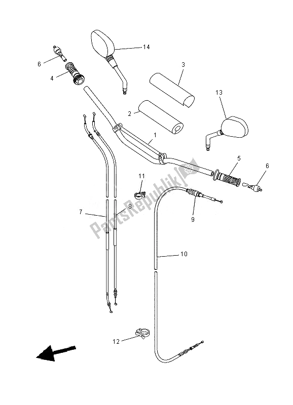 All parts for the Steering Handle & Cable of the Yamaha XT 660X 2010