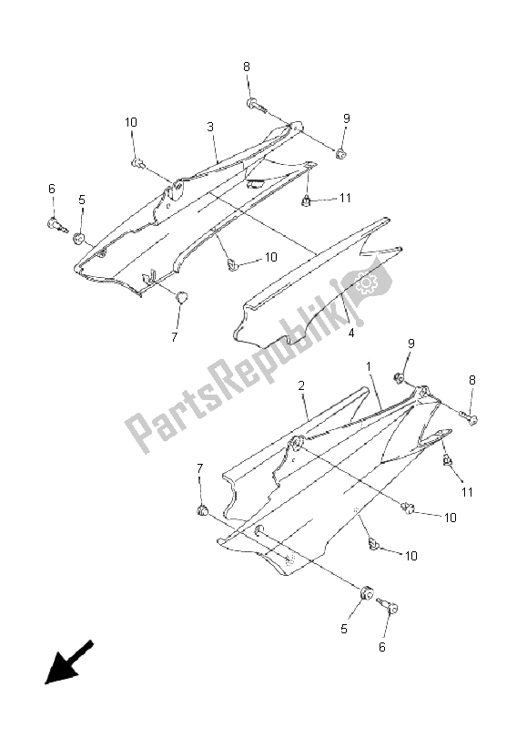 All parts for the Side Cover of the Yamaha FJR 1300 2001