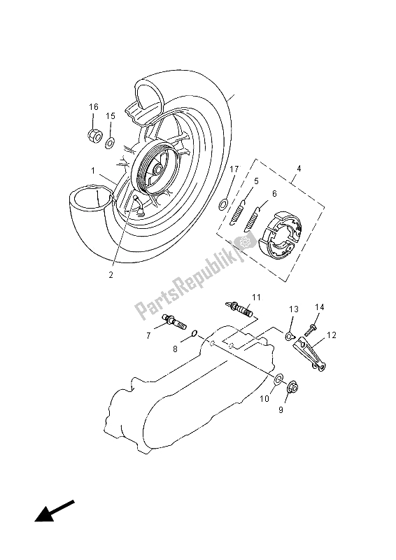 Toutes les pièces pour le Roue Arrière du Yamaha YN 50 Neos 2012