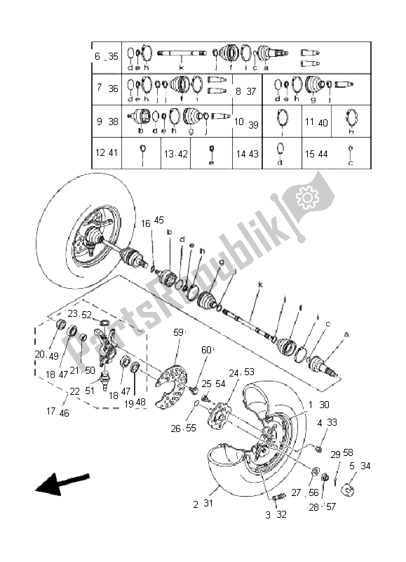 All parts for the Front Wheel of the Yamaha YFM 350 FA Bruin 4X4 2006