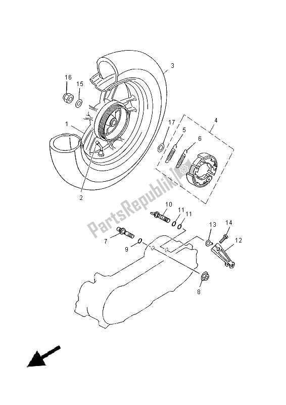 All parts for the Rear Wheel of the Yamaha YN 50F 2014