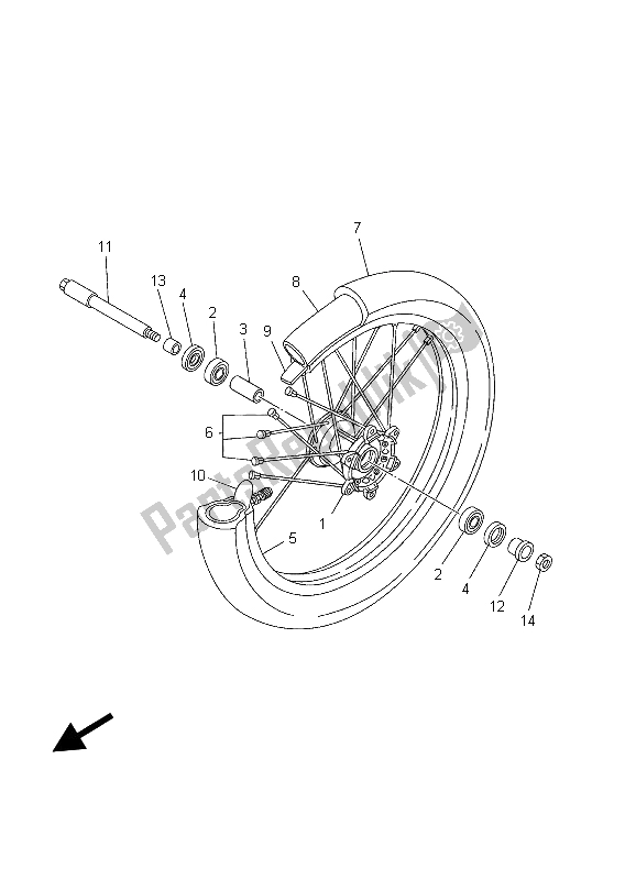 All parts for the Front Wheel of the Yamaha YZ 250 2003