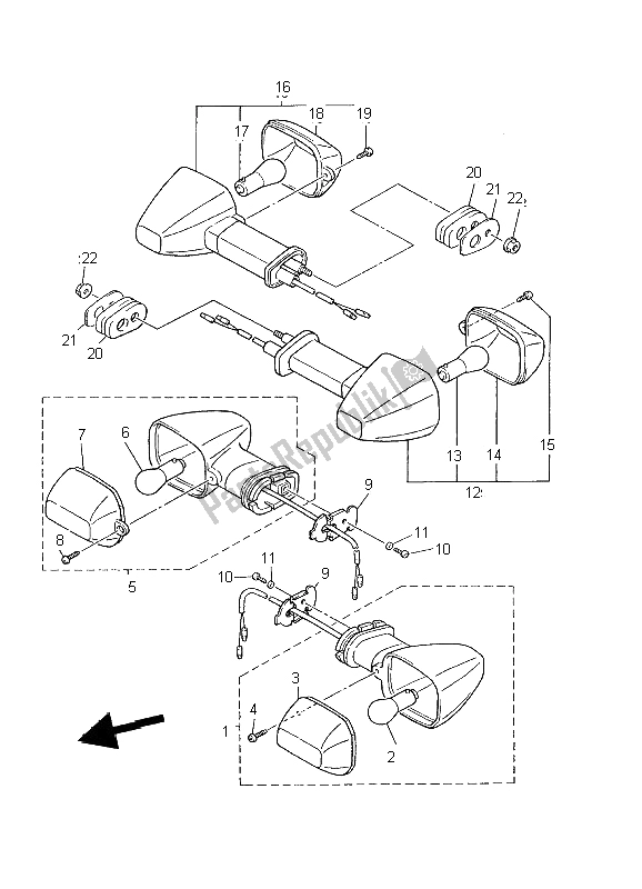 Toutes les pièces pour le Lumière Clignotante du Yamaha YZF 600R Thundercat 2002