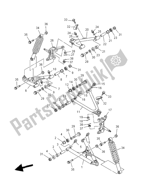 All parts for the Front Suspension & Wheel of the Yamaha YFM 350R 2012