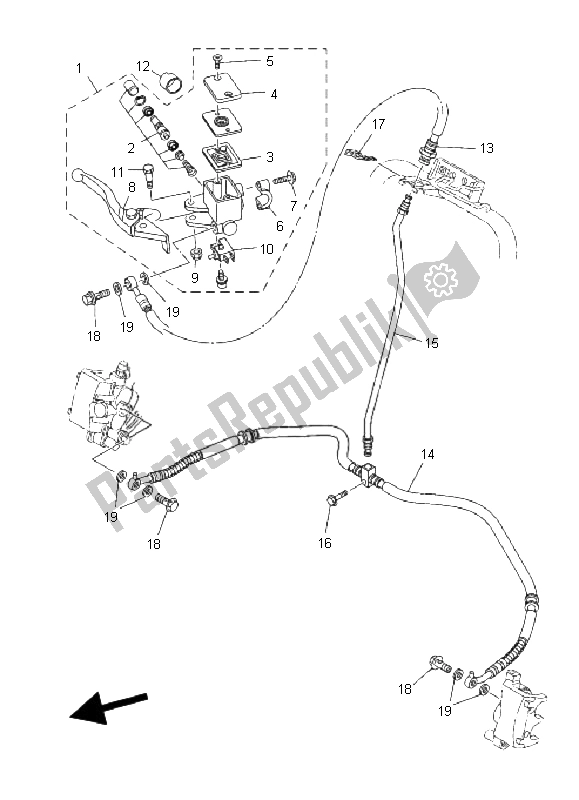 All parts for the Front Master Cylinder of the Yamaha YFM 700R 2008