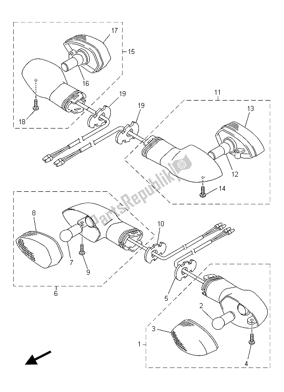 Todas as partes de Luz Intermitente do Yamaha FZ8 N 800 2015