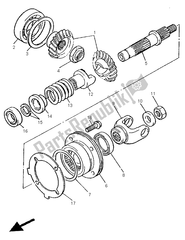 All parts for the Middle Drive Gear of the Yamaha XV 535 Virago 1999