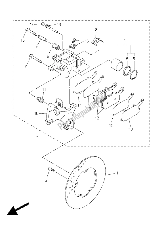 All parts for the Rear Brake Caliper of the Yamaha YZF R6 600 2005