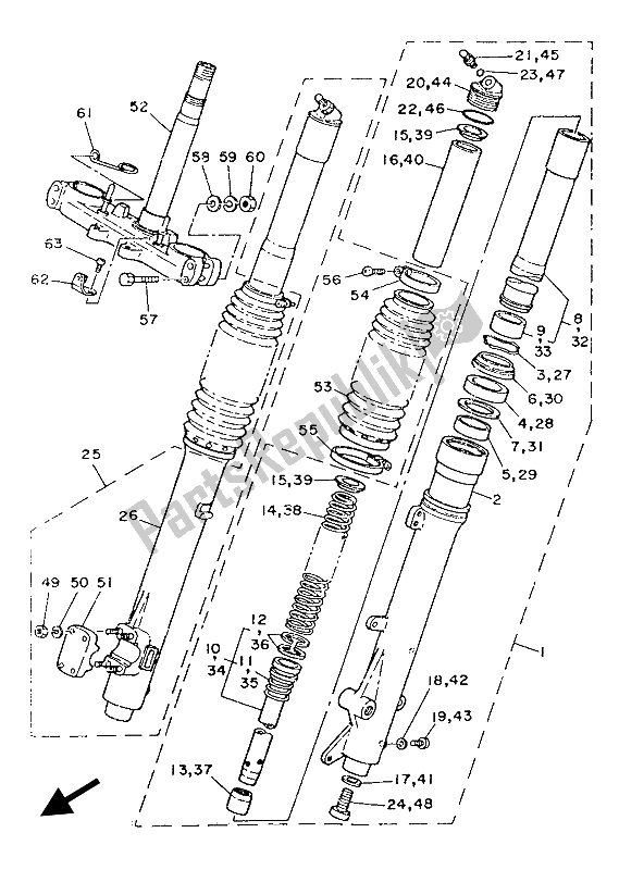 All parts for the Front Fork of the Yamaha IT 200 1986