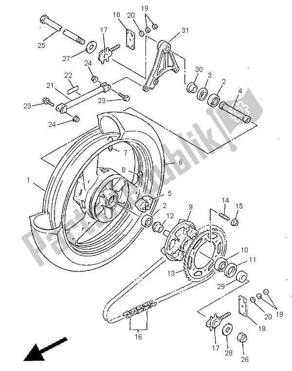 Tutte le parti per il Ruota Posteriore del Yamaha FZS 600 1998