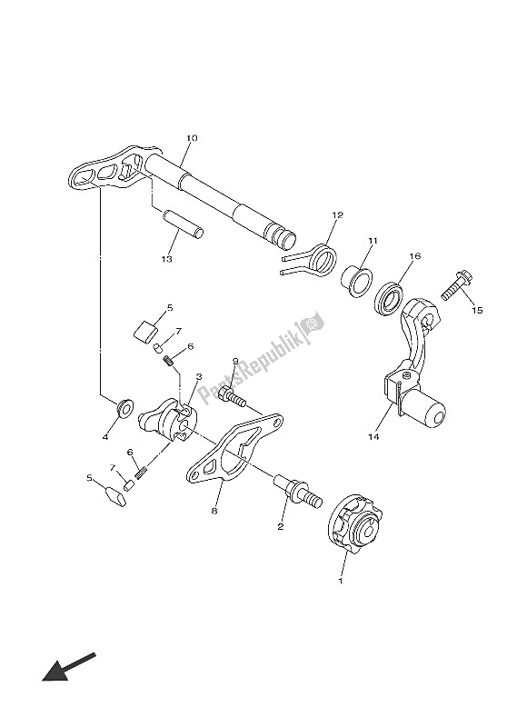 All parts for the Shift Shaft of the Yamaha WR 250F 2016