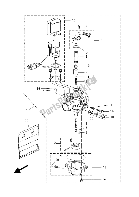 All parts for the Carburetor of the Yamaha YN 50 2015