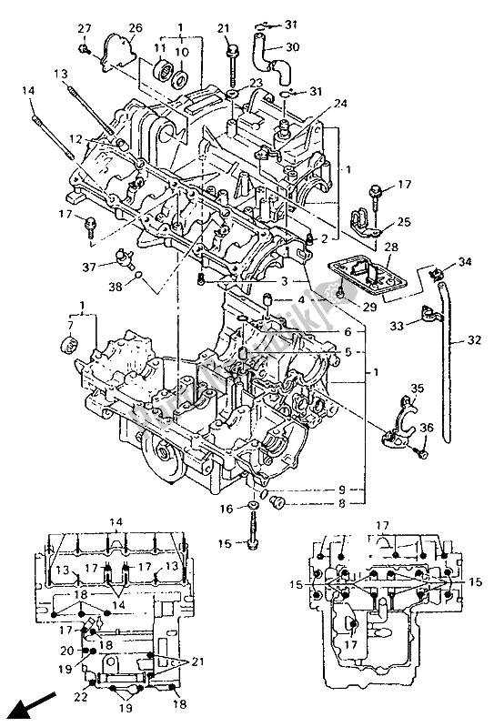 All parts for the Crankcase of the Yamaha FZR 600R 1994