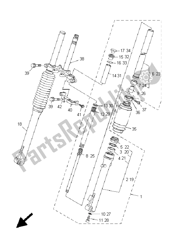 All parts for the Front Fork (sw) of the Yamaha TT R 125E SW LW 2005