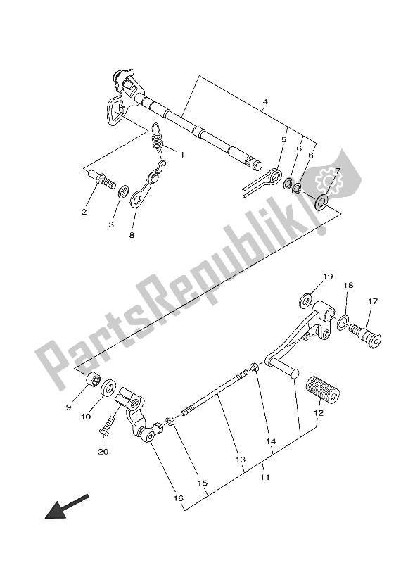 All parts for the Shift Shaft of the Yamaha MT 03A 660 2016