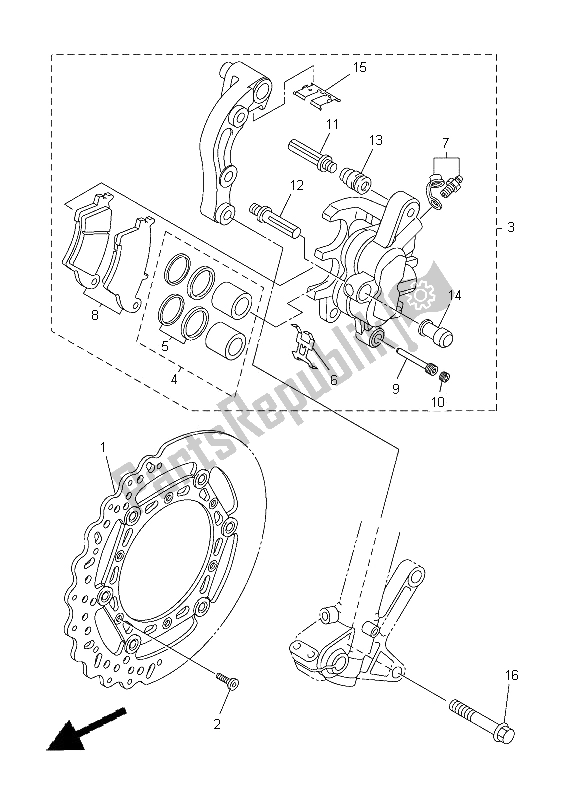 All parts for the Front Brake Caliper of the Yamaha YZ 450F 2012