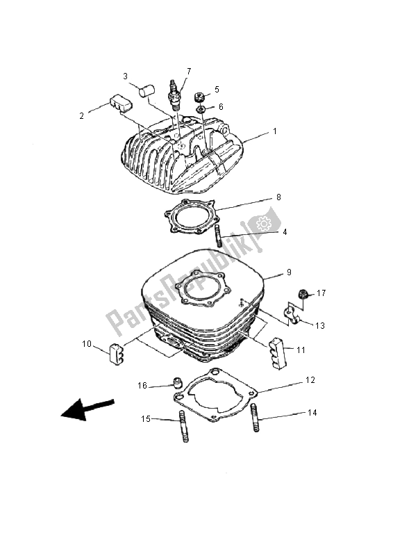 All parts for the Cylinder Head of the Yamaha YFS 200 Blaster 2001