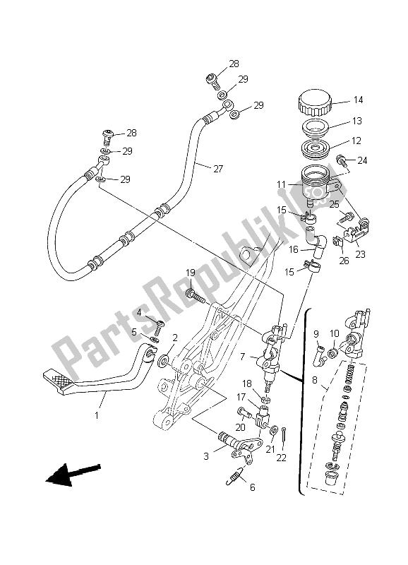 All parts for the Rear Master Cylinder of the Yamaha TDM 900 2009