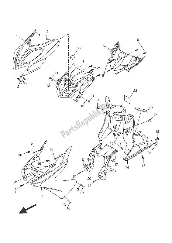 All parts for the Leg Shield of the Yamaha NS 50F 2016