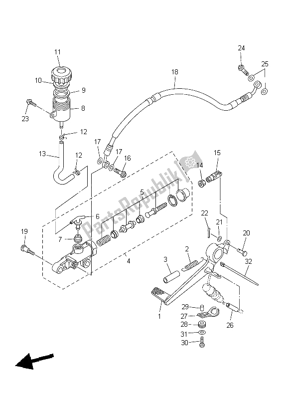 All parts for the Rear Master Cylinder of the Yamaha YZF R6 600 2004