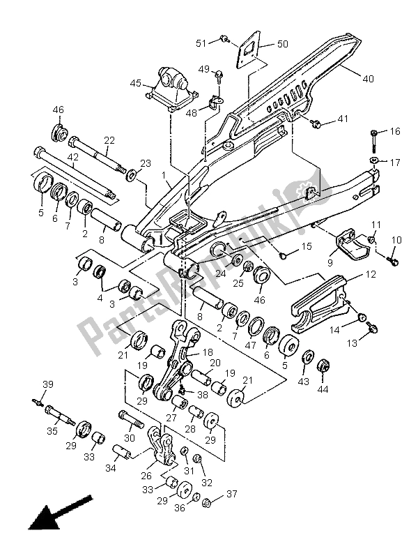 All parts for the Rear Arm of the Yamaha XT 600E 1998