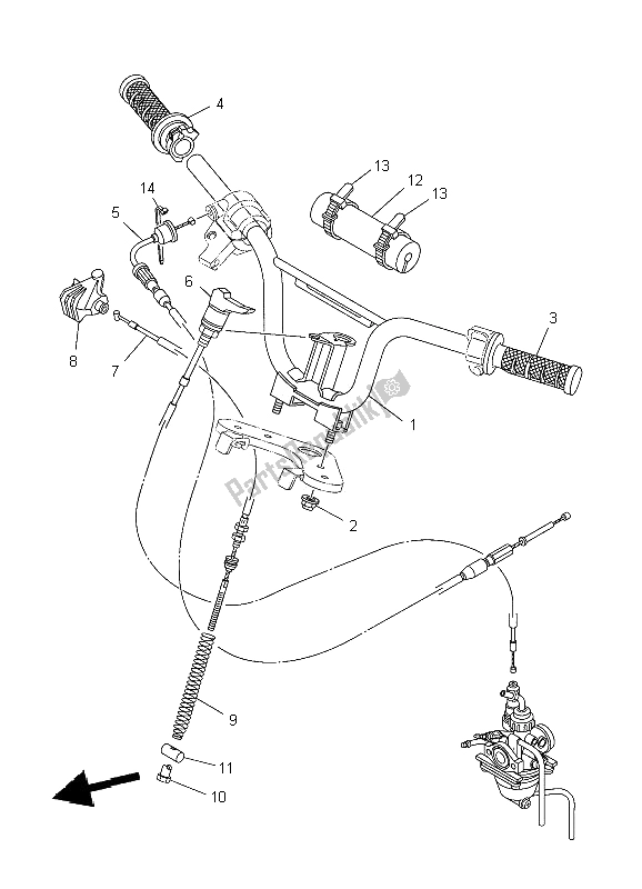 All parts for the Steering Handle & Cable of the Yamaha TT R 50E 2009