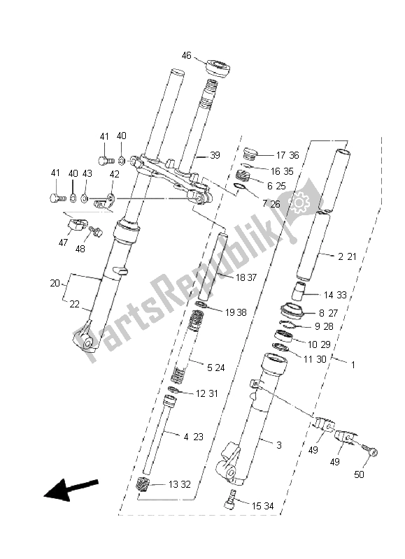 All parts for the Front Fork of the Yamaha TT R 110E 2008