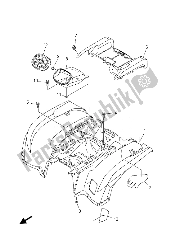Alle onderdelen voor de Achterspatbord van de Yamaha YFM 550 Fgpad Grizzly 4X4 2013
