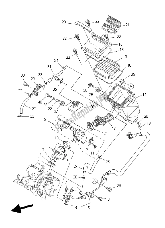 All parts for the Intake of the Yamaha T 135 FI Crypton X 2011