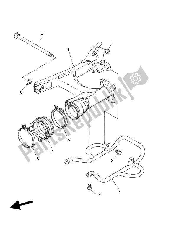 All parts for the Rear Arm of the Yamaha YFM 80 Grizzly 2006