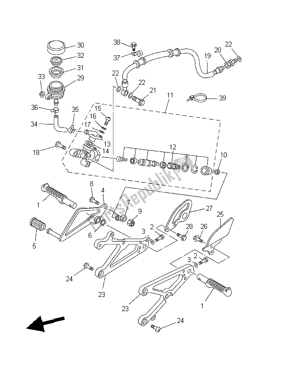 All parts for the Stand & Footrest of the Yamaha TZ 250 2002