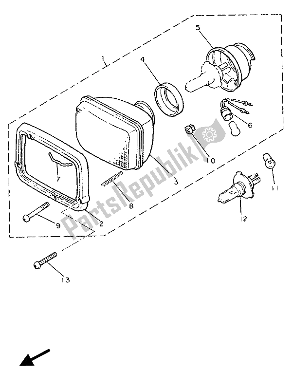 All parts for the Headlight of the Yamaha XJ 900 1990