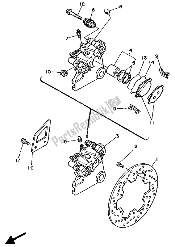 Toutes les pièces pour le étrier De Frein Arrière du Yamaha DT 125R 1990