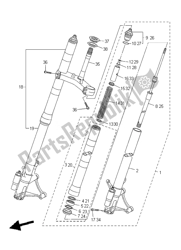 All parts for the Front Fork of the Yamaha YZF R6 600 2010