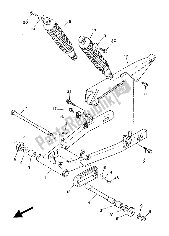 Tutte le parti per il Braccio Posteriore del Yamaha SRX 600 1986