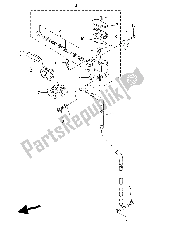 All parts for the Front Master Cylinder of the Yamaha YZ 450F 2009