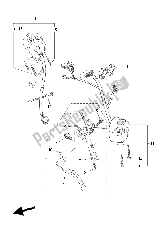 All parts for the Handle Switch & Lever of the Yamaha FZ6 NHG 600 2008